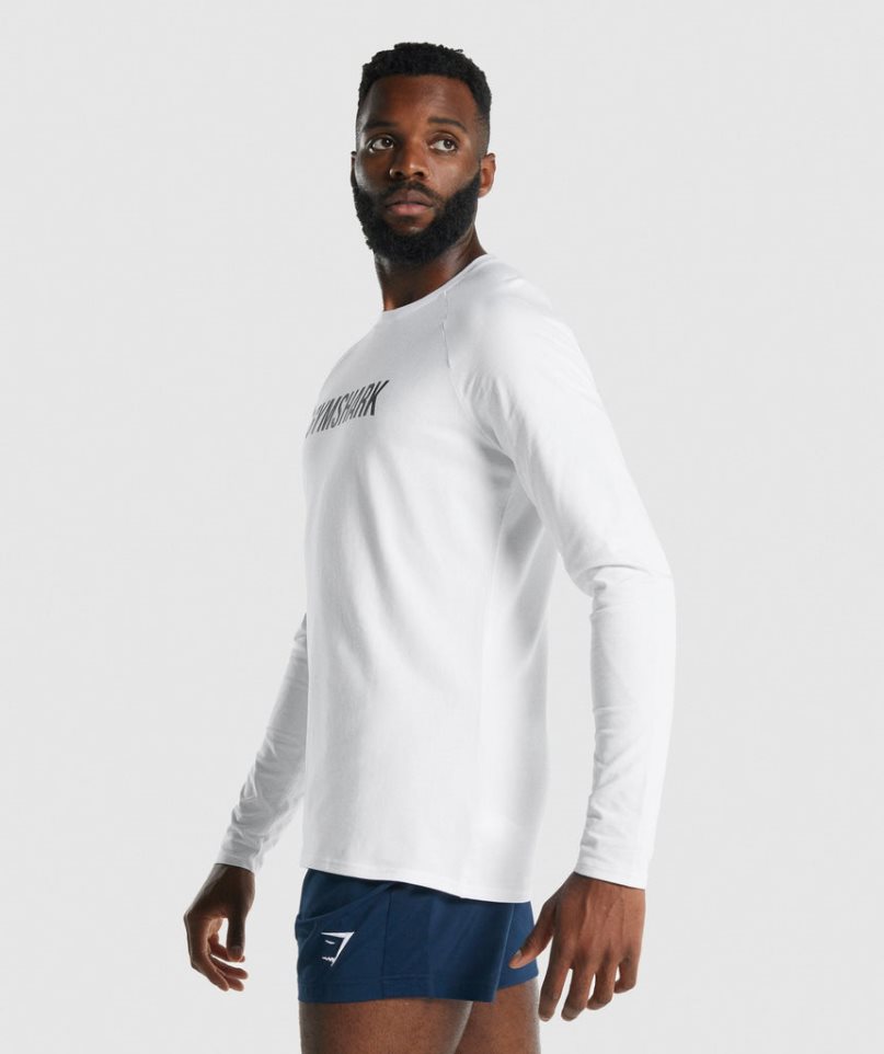 Koszulki Gymshark Apollo Long Sleeve Męskie Białe | PL 734FVP